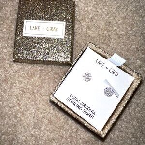 Lake and Gray Cubic Zirconia Stud Earrings Sterling Silver